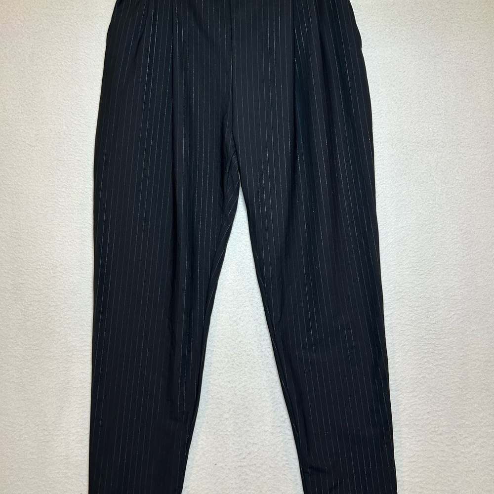 ADAY Black Pinstripe turn it up Trousers size L pinstripe black career stretch
